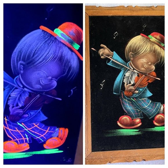 Wall Decor Vintage Black Velvet Painting Gabriel Boy Violin Mcm Glows